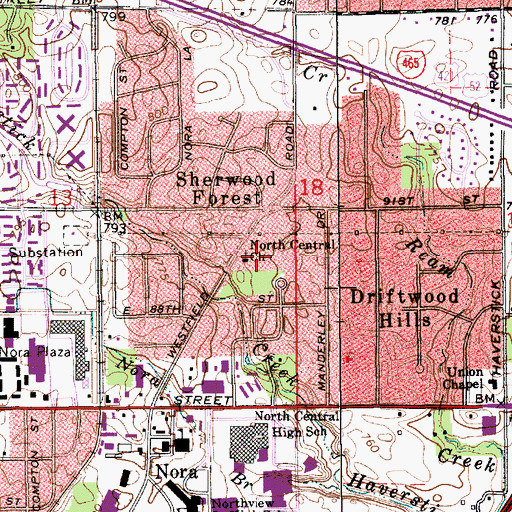 Topographic Map of North Central Church of Christ, IN