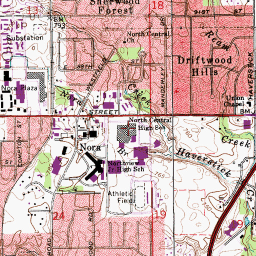 Topographic Map of North Central High School, IN