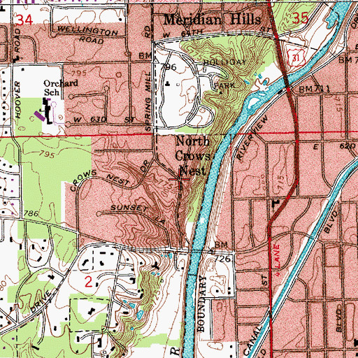 Topographic Map of North Crows Nest, IN