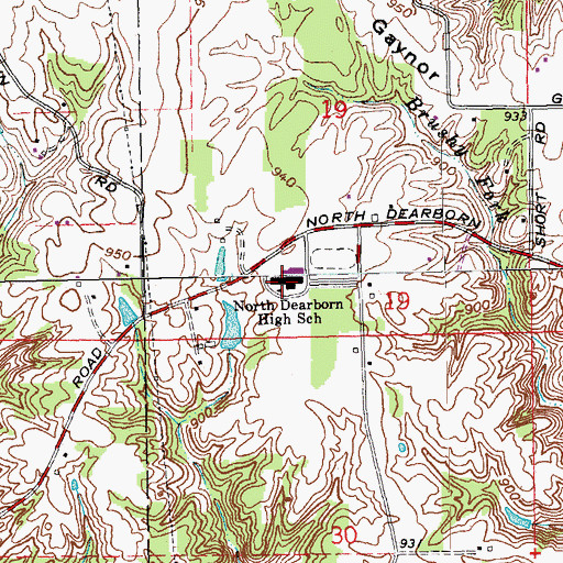 Topographic Map of North Dearborn High School, IN