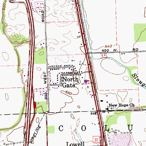 Topographic Map of North Gate, IN
