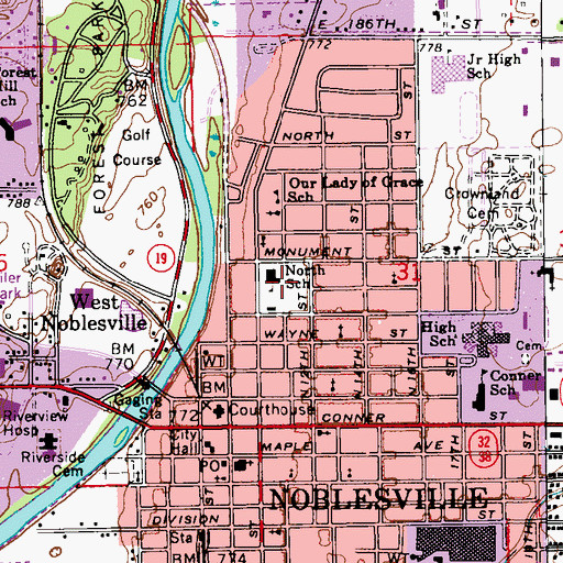 Topographic Map of North Elementary School, IN