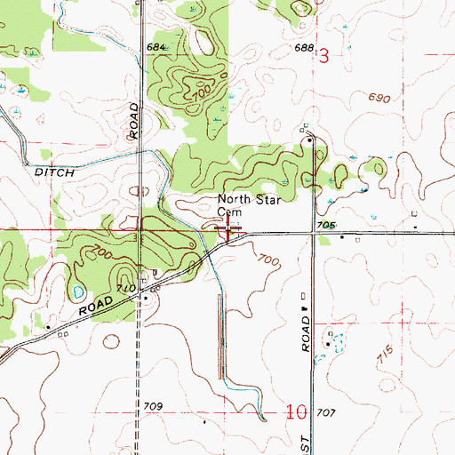 Topographic Map of North Star Cemetery, IN