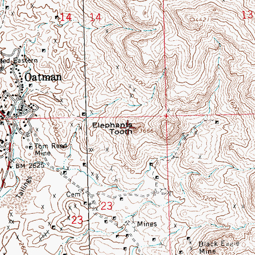 Topographic Map of Elephants Tooth, AZ