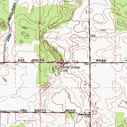 Topographic Map of North Union Cemetery, IN