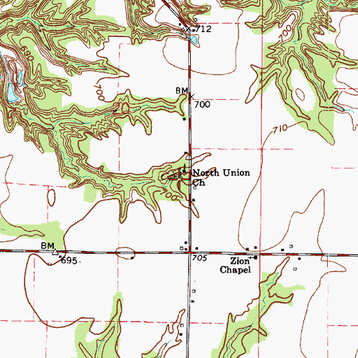 Topographic Map of North Union Church, IN