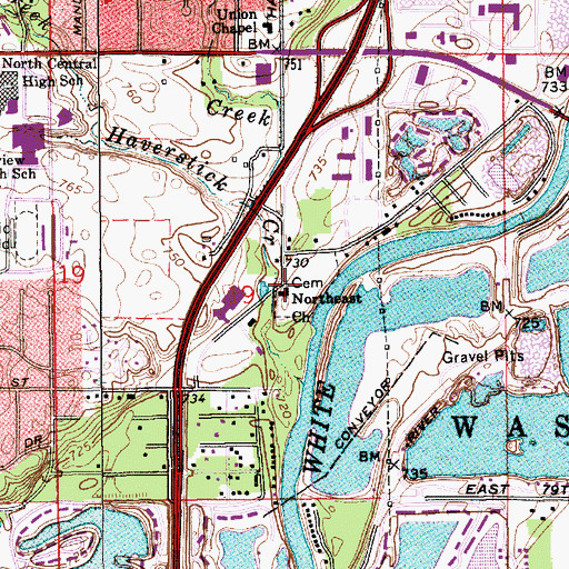 Topographic Map of Northeast Baptist Church, IN