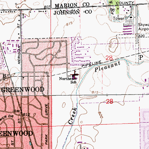 Topographic Map of Greenwood Northeast Elementary School, IN