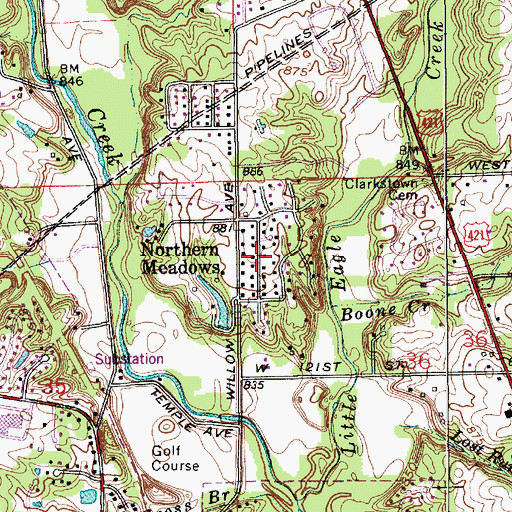 Topographic Map of Northern Meadows, IN