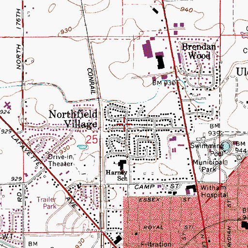 Topographic Map of Northfield Village, IN
