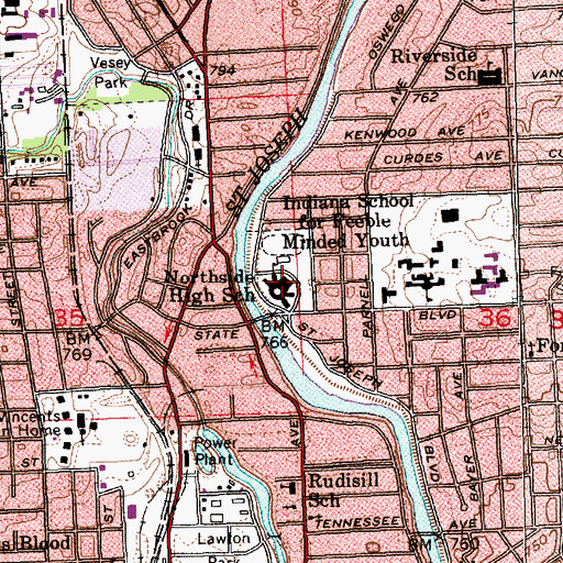 Topographic Map of North Side High School, IN