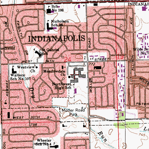 Topographic Map of Northwest High School, IN