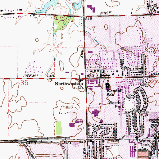 Topographic Map of Northwestern Church, IN