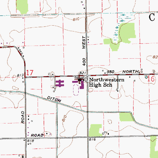 Topographic Map of Northwestern High School, IN