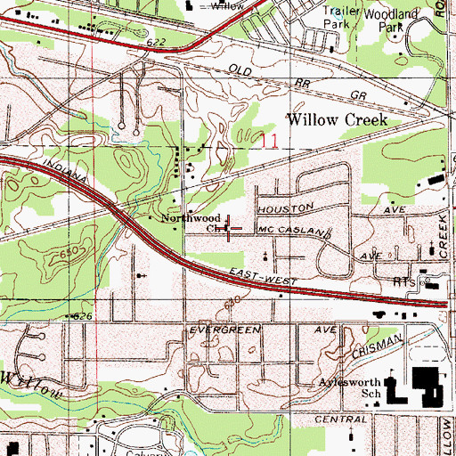 Topographic Map of Northwood Church, IN