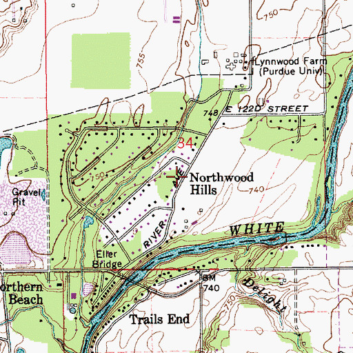 Topographic Map of Northwood Hills, IN