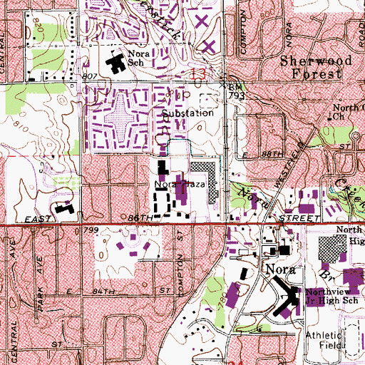 Topographic Map of Nora Plaza, IN