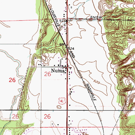 Topographic Map of Numa, IN