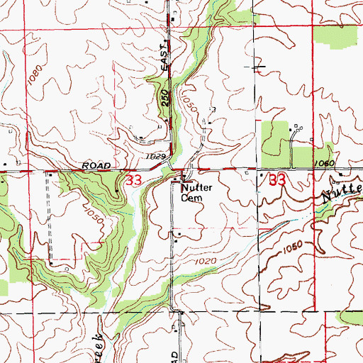 Topographic Map of Nutter Cemetery, IN