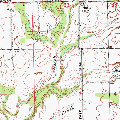 Topographic Map of Nutter Creek, IN