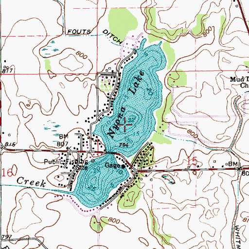 Topographic Map of Nyona Lake, IN