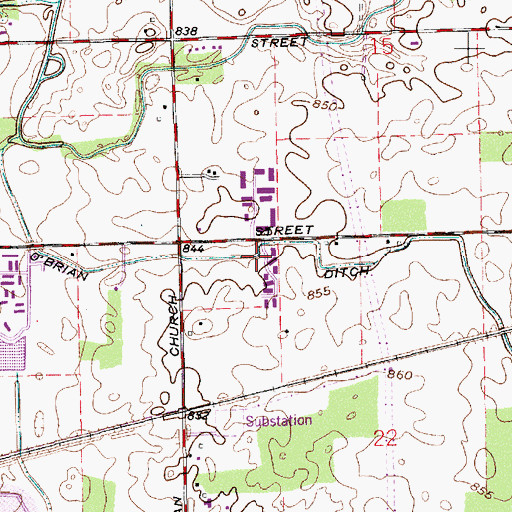 Topographic Map of O'Brian Ditch, IN