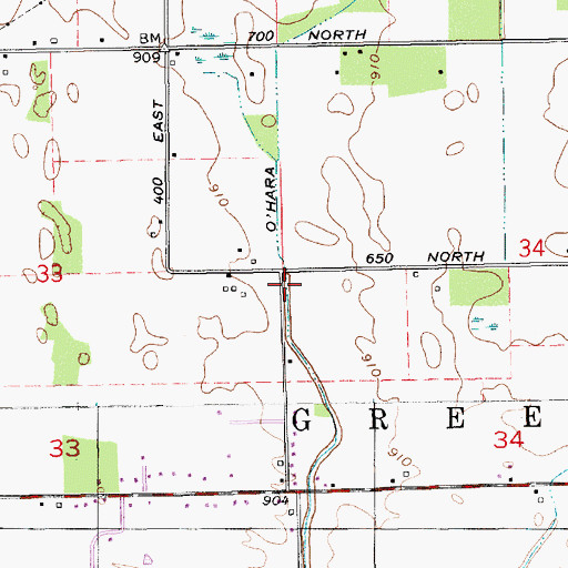 Topographic Map of O'Hara Ditch, IN