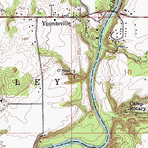 Topographic Map of O'Neall Cemetery, IN