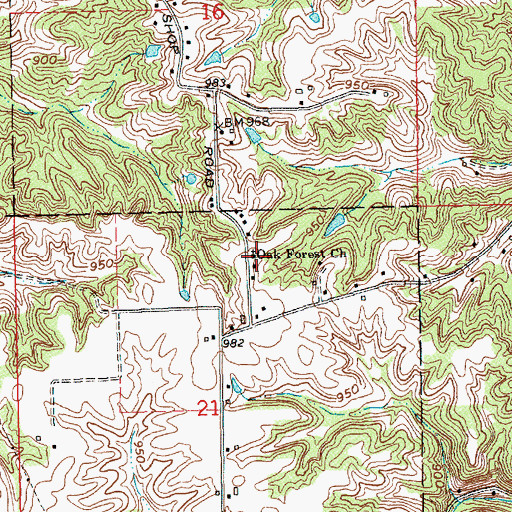 Topographic Map of Oak Forest Church, IN