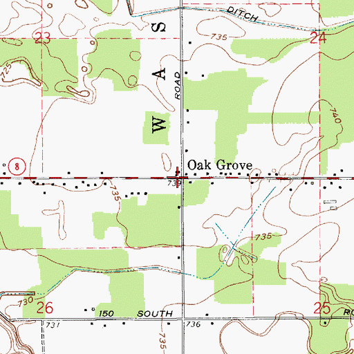 Topographic Map of Oak Grove, IN