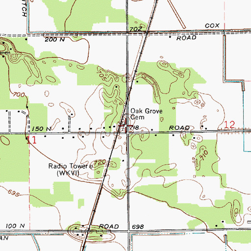 Topographic Map of Oak Grove Cemetery, IN