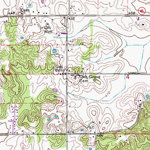 Topographic Map of Oak Grove Cemetery, IN