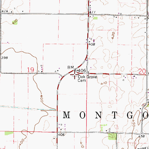 Topographic Map of Oak Grove Cemetery, IN