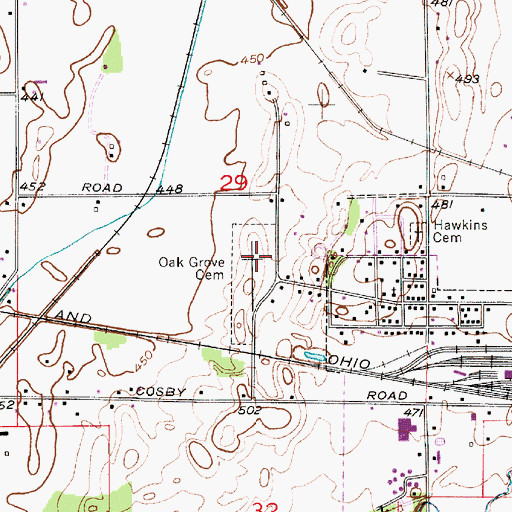 Topographic Map of Oak Grove Cemetery, IN