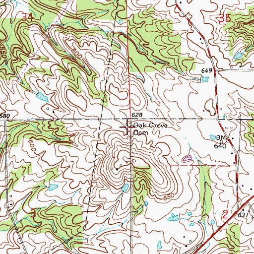 Topographic Map of Oak Grove Cemetery, IN