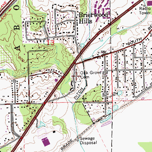 Topographic Map of Oak Grove Cemetery, IN