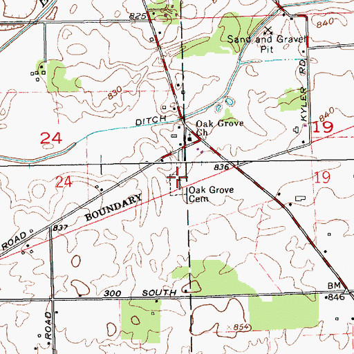 Topographic Map of Oak Grove Cemetery, IN