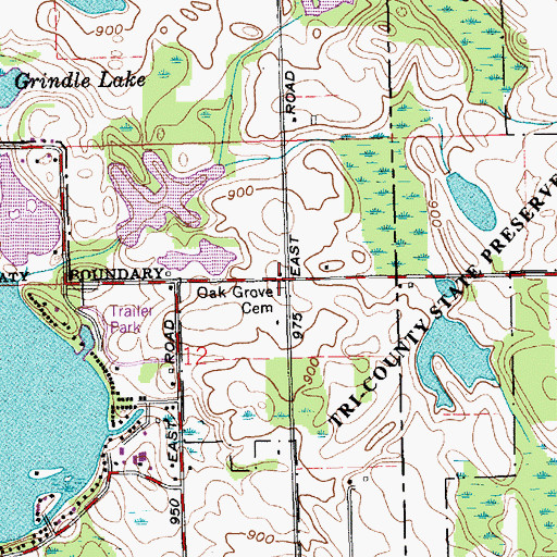 Topographic Map of Oak Grove Cemetery, IN
