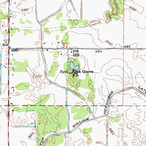 Topographic Map of Oak Grove Church, IN