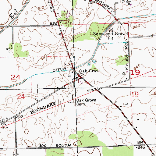 Topographic Map of Oak Grove Church, IN