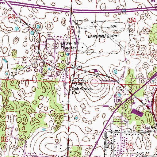 Topographic Map of Oak Grove Church, IN