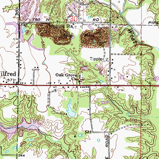 Topographic Map of Oak Grove Church, IN