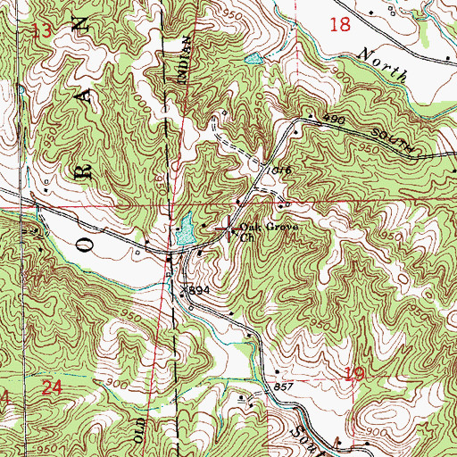 Topographic Map of Oak Grove Church, IN