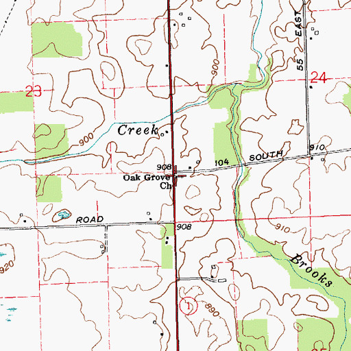 Topographic Map of Oak Grove Church, IN