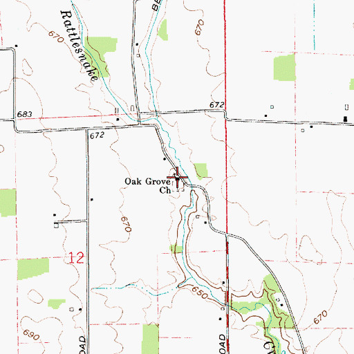 Topographic Map of Oak Grove Church, IN