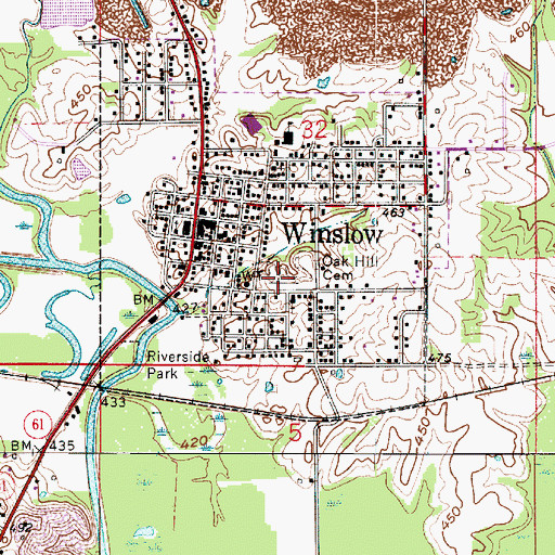 Topographic Map of Oak Hill Cemetery, IN
