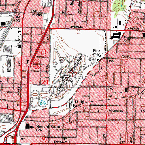 Topographic Map of Oak Hill Cemetery, IN