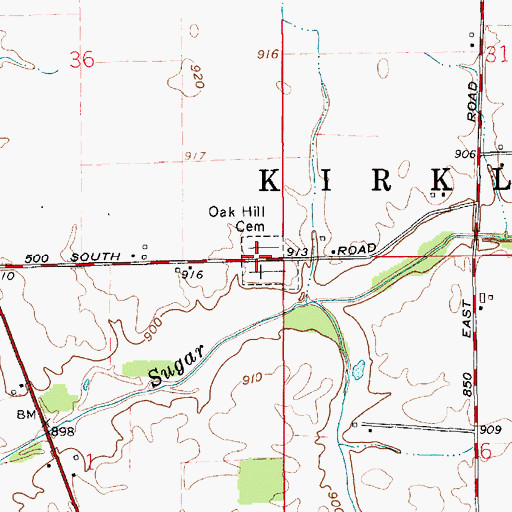 Topographic Map of Oak Hill Cemetery, IN