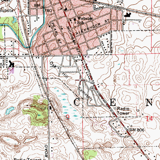 Topographic Map of Oak Hill Cemetery, IN
