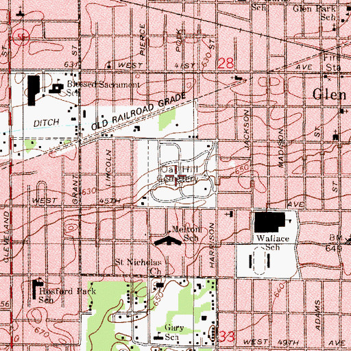 Topographic Map of Oak Hill Cemetery, IN